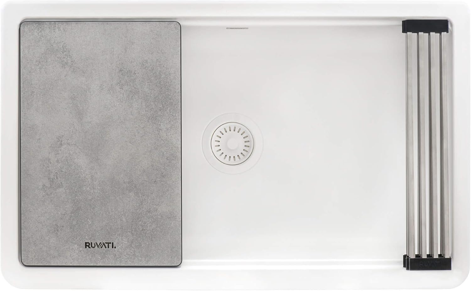 Ruvati 33-inch Matte White Farmhouse Granite Composite Quartz Workstation Apron-front Kitchen Sink - RVG1533WH