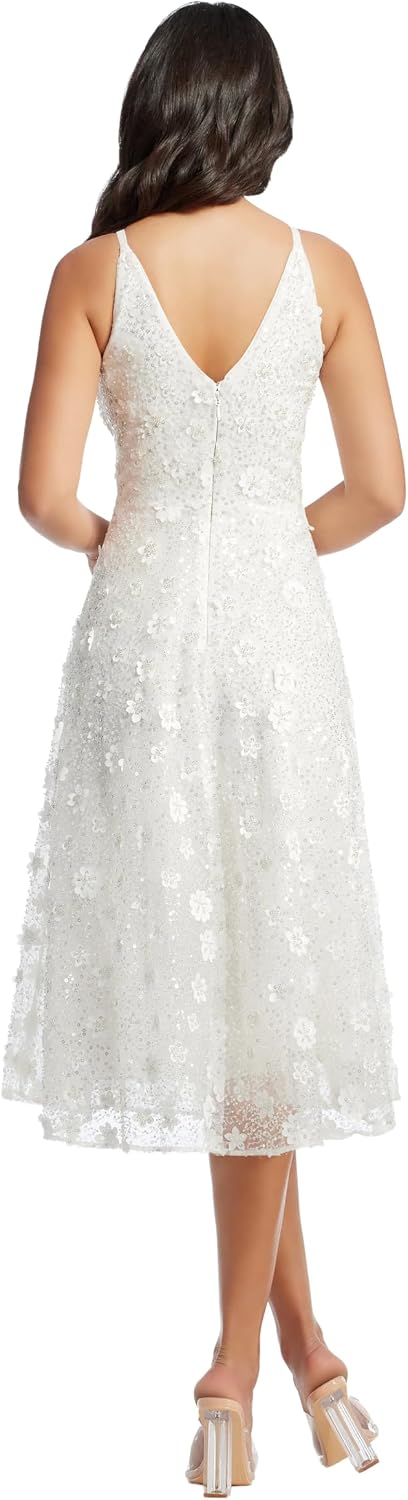 Dress the Population Women's Elisa Sleeveless Plunge Neckline Fit and Flare Midi Dress