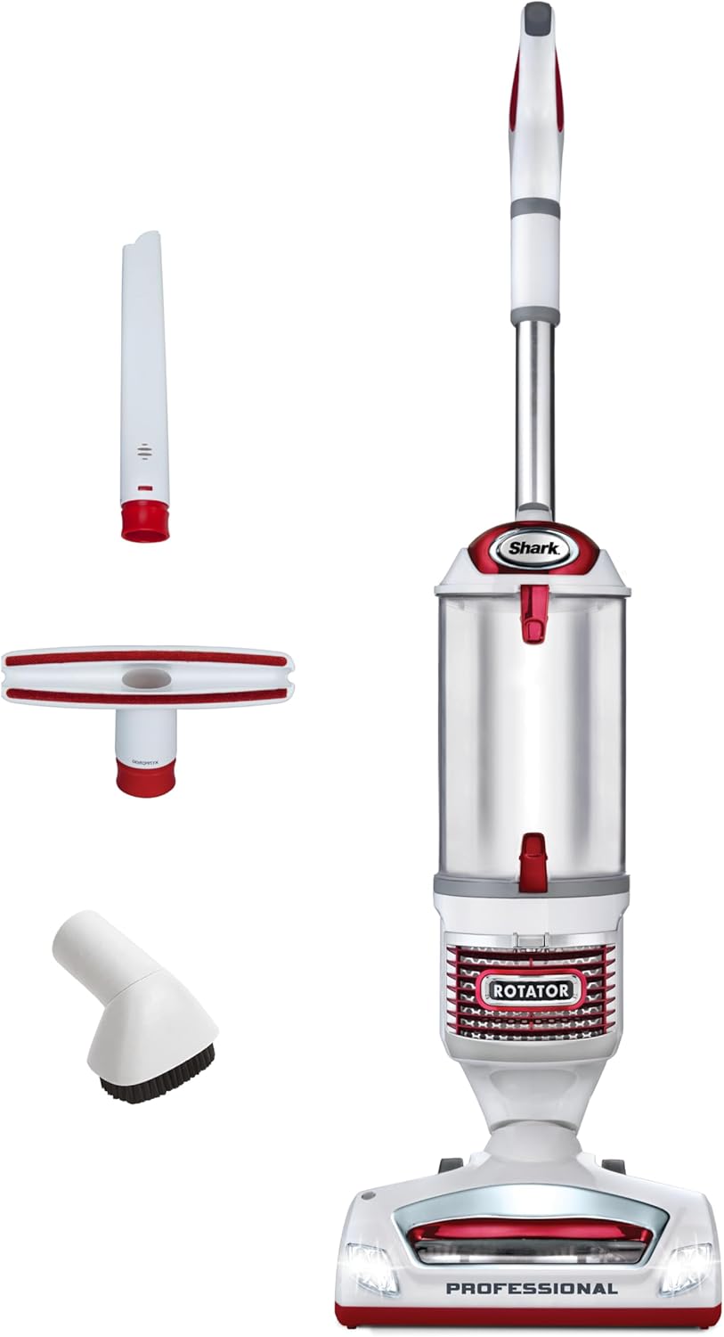 Shark Upright Vacuum Cleaner | Rotator Lift-Away | Pet Hair, Carpet & Hard Floor Cleaning | Dusting Brush, Upholstery & Crevice Tools | HEPA Filter | Swivel Steering | Headlights | White/Red | NV501