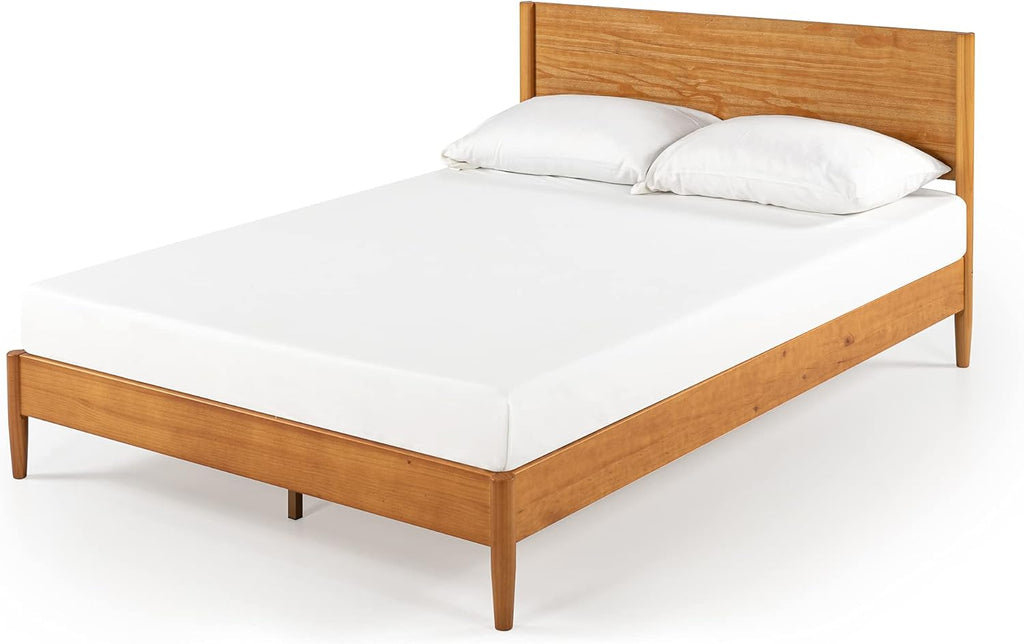 Zinus Allen Mid Century Wood Platform Bed Frame, Solid Wood Foundation, Wood Slat Support, No Box Spring Needed, Easy Assembly, Queen