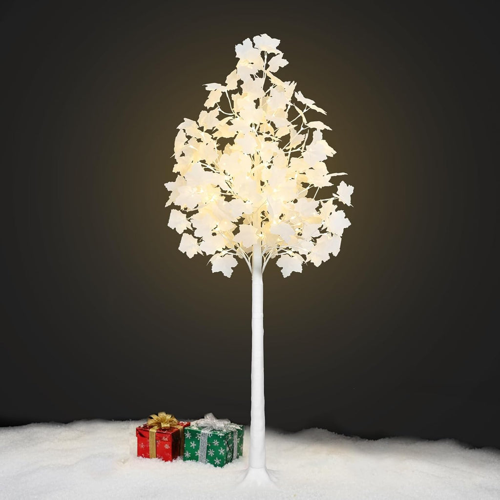 VIVATREES 5FT Artificial Lighted Maple Tree, 96LED Fall Tree with Warm White/Cold White Lights for Thanksgiving, Outdoor Indoor Home Decor