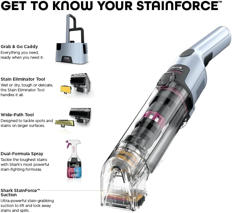 Shark StainForce Cordless Spot Cleaner, Dual-Activated Easy Spray Formula, OXY-Powered Cleaning, Indoor + Outdoor, Carpets, Upholstery, Car Seats & Stairs, Pet Urine & Odor Remover, 5" Tool, HX102BRN