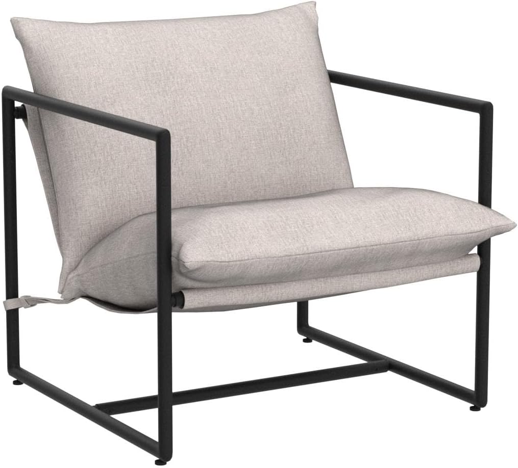 Zinus Aidan Sling Accent Chair, Metal Framed Armchair with Shredded Foam Cushioning, Oatmeal