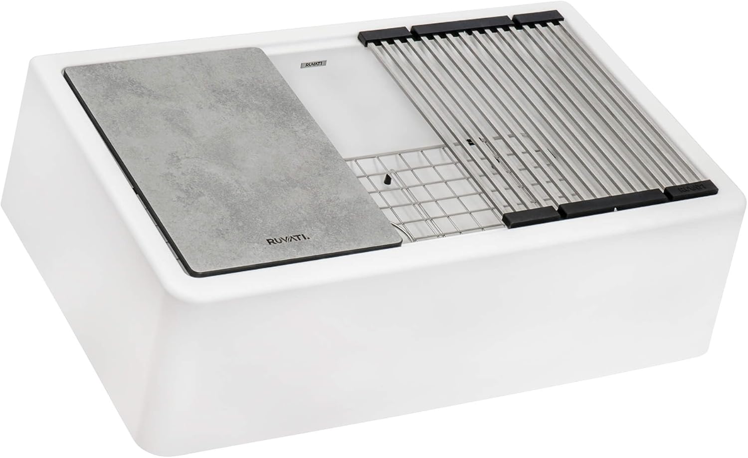 Ruvati 33-inch Matte White Farmhouse Granite Composite Quartz Workstation Apron-front Kitchen Sink - RVG1533WH