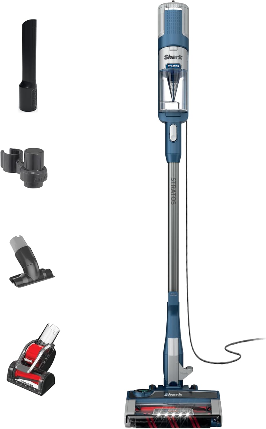 Shark Stratos | Corded Stick Vacuum Cleaner for Carpet & Hard Floors | Lightweight Hand Vacuum for Pet Hair with DuoClean PowerFins HairPro | Self-Cleaning Brushroll | 4 Accessories | Navy | HZ3002