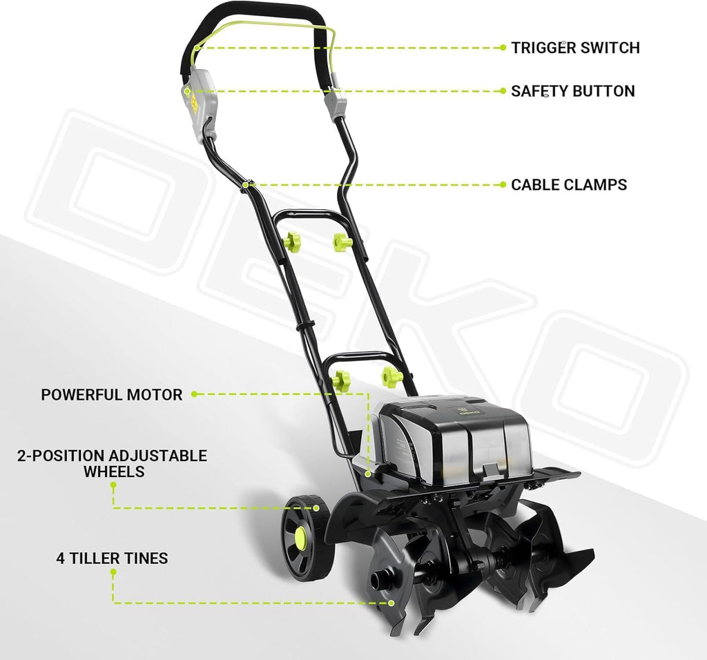 40V Cordless Cultivator Tiller for Gardening： Garden Tiller with 2 x 4.0Ah Batteries & Charger, Electric Tiller with 15 inch Tilling Width and 8 inch Depth for Raised Beds and Flower Gardens DEKOPRO