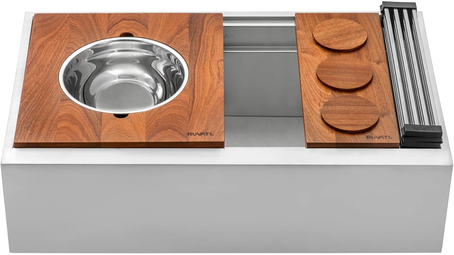 Ruvati 33-inch Workstation Two-Tiered Ledge Kitchen Sink Apron-Front 16 Gauge Stainless Steel - RVH9222