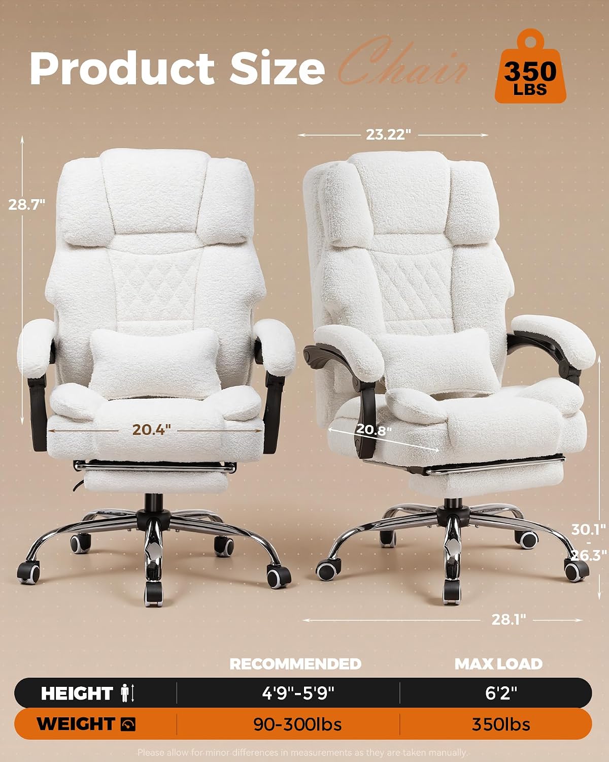 GTPLAYER Big and Tall Office Chair with Pocket Spring Cushion & Ergonomic Lumbar Support for Lower Back Pain Relief, High Back Computer Gaming Chair with Foot Rest, Comfy Teddy Fleece, White