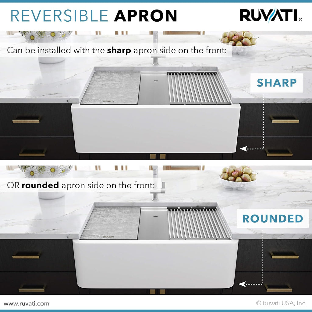 Ruvati 33-inch Matte White Farmhouse Granite Composite Quartz Workstation Apron-front Kitchen Sink - RVG1533WH