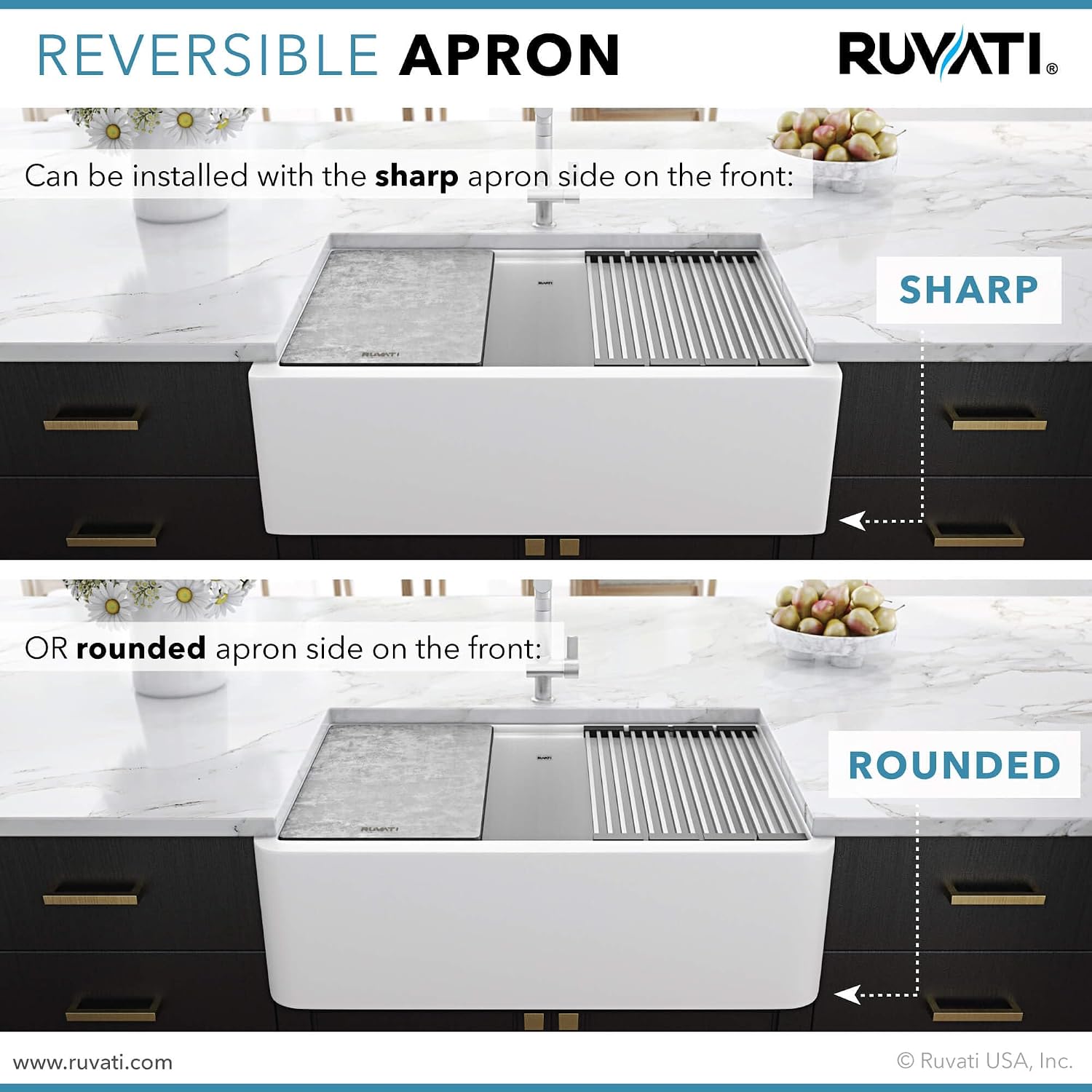 Ruvati 33-inch Matte White Farmhouse Granite Composite Quartz Workstation Apron-front Kitchen Sink - RVG1533WH