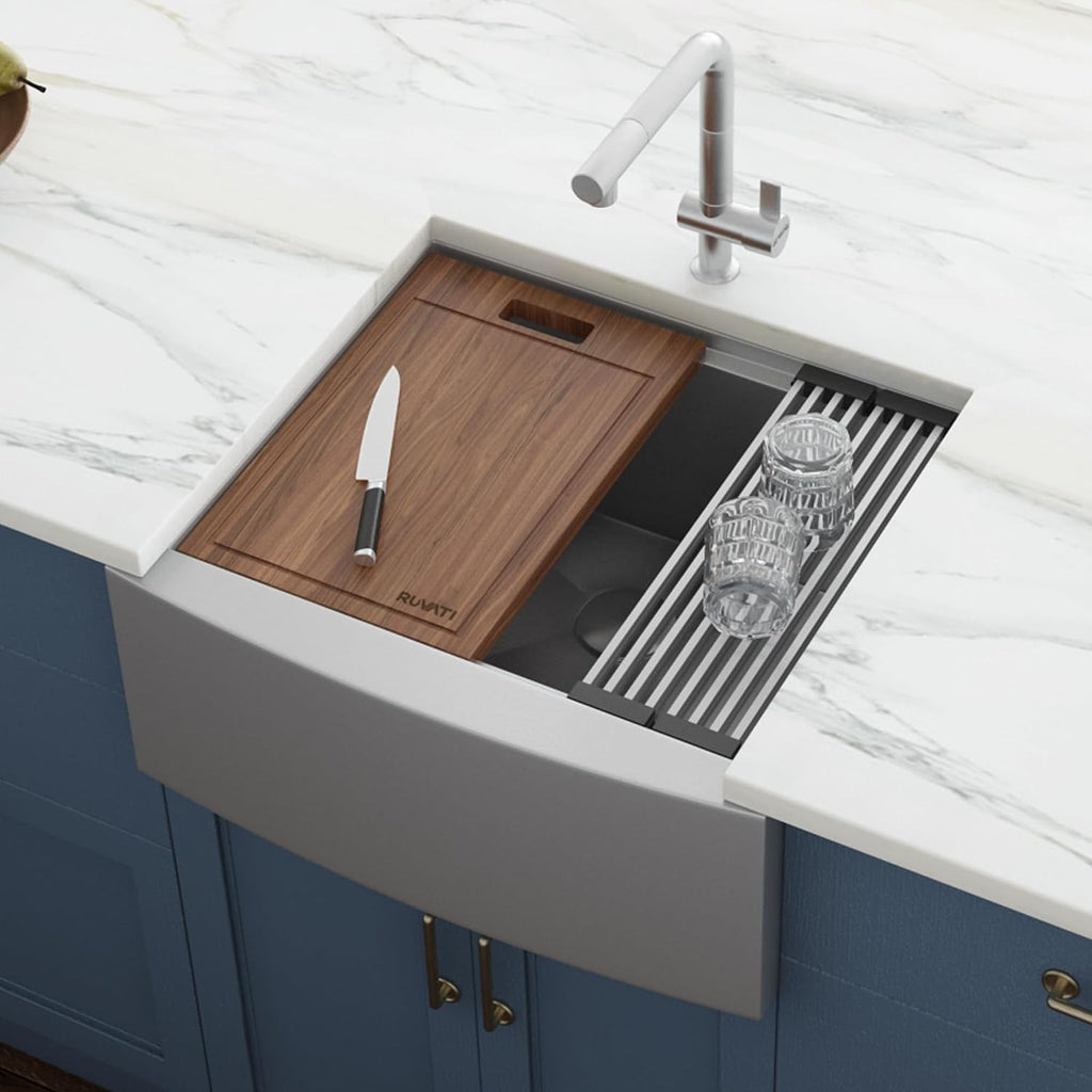 Ruvati 24-inch Apron-front Workstation Farmhouse Kitchen Sink 16 Gauge Stainless Steel Single Bowl - RVH9020