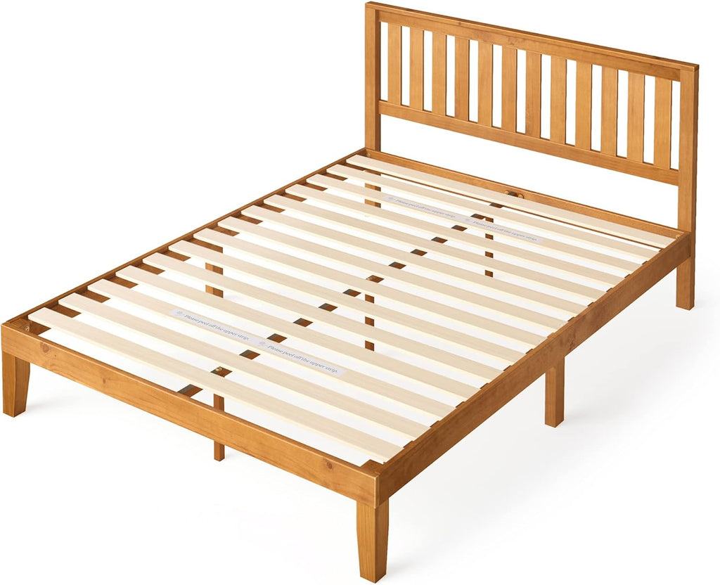 Zinus Alexia Wood Platform Bed Frame with headboard, Solid Wood Foundation with Wood Slat Support, No Box Spring Needed, Easy Assembly, Rustic Pine, Queen
