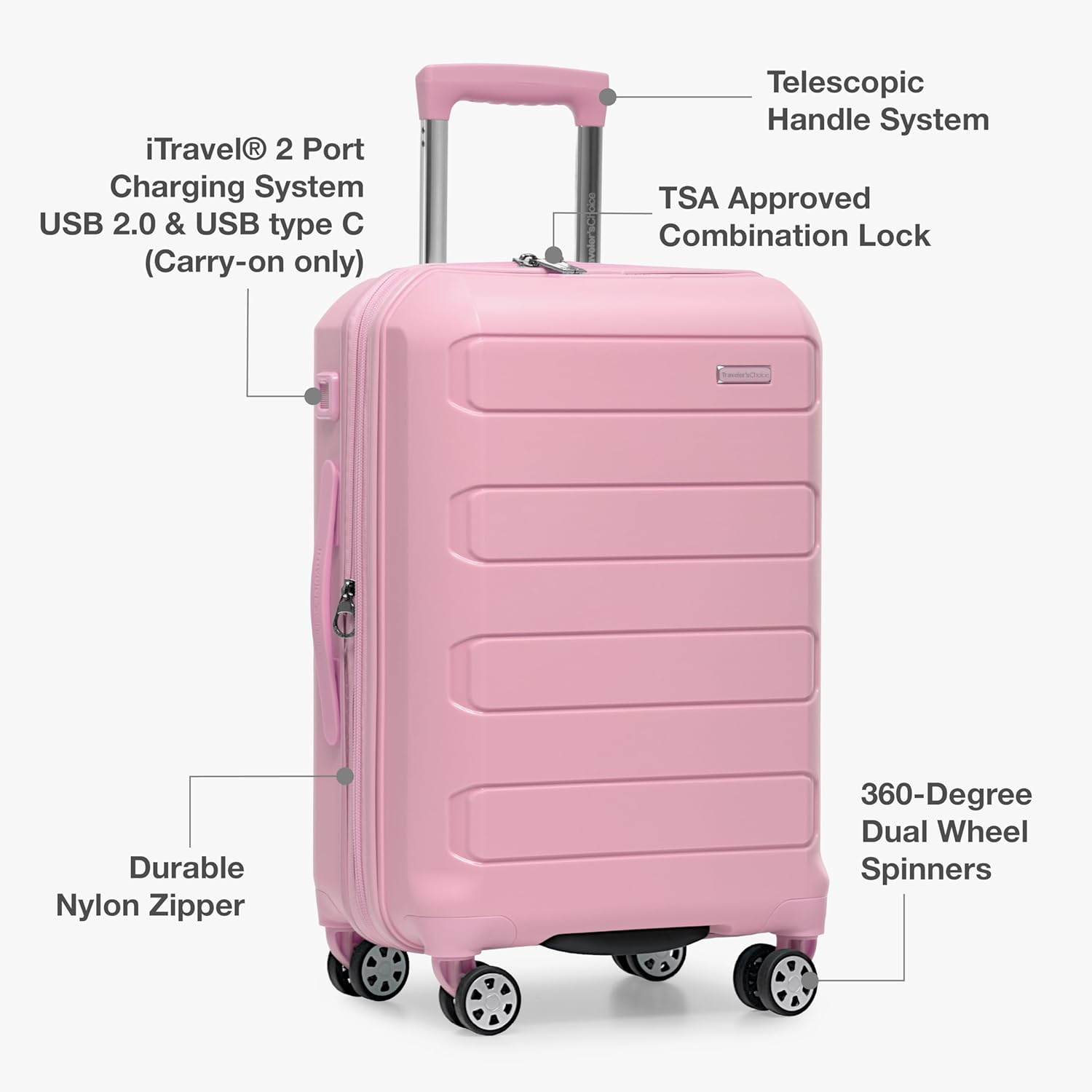 Traveler's Choice Pagosa Hardshell Expandable Luggage with Spinner Wheels, Pink, 22-Inch Carry-on