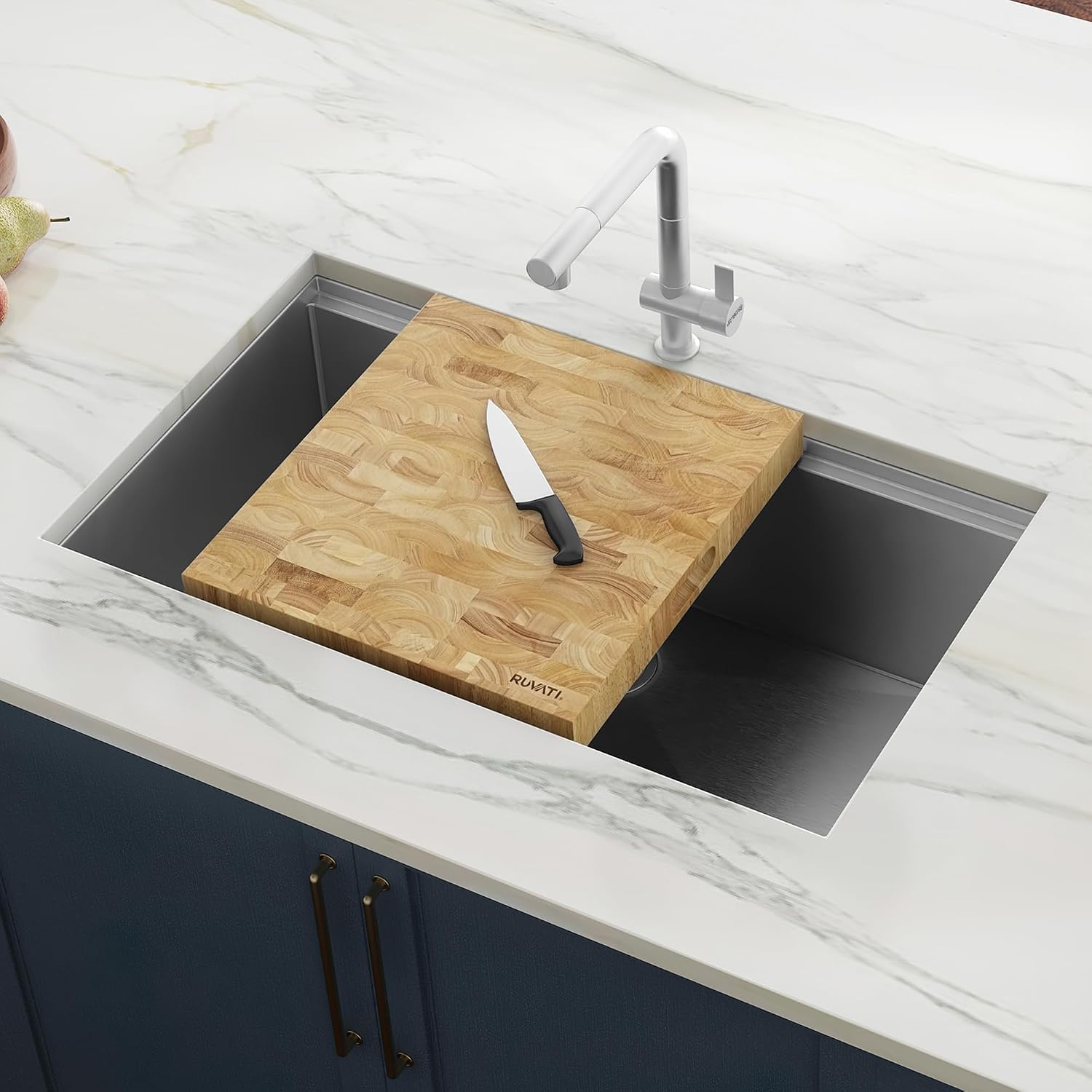 Ruvati 17 x 16 x 2 inch thick End-Grain French Oak Butcher Block Solid Wood Large Cutting Board - RVA2445OAK