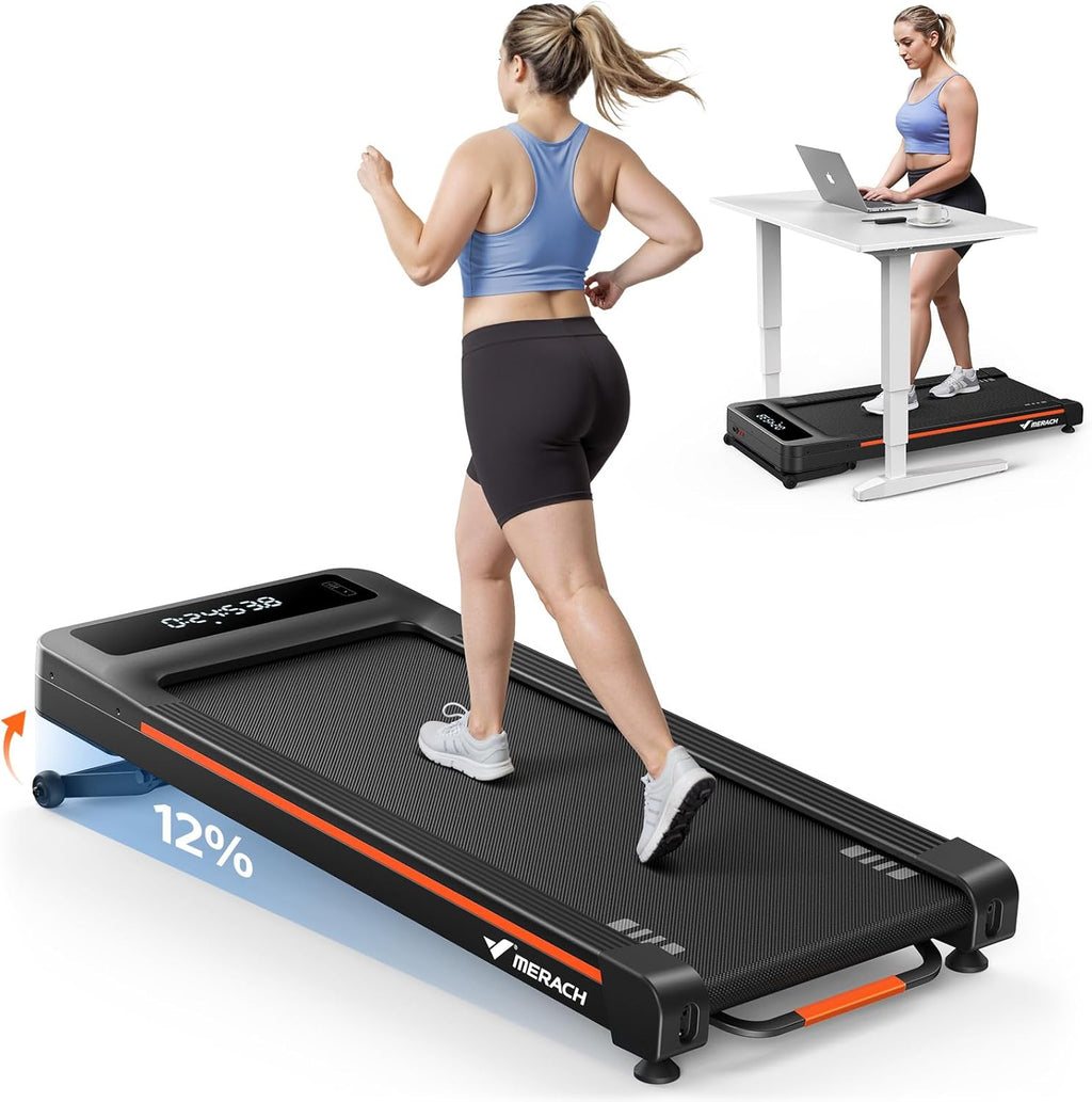 MERACH Walking Pad with Incline 12% Auto Treadmill for Home, 400lbs Capacity 3.5HP Super Quiet Brushless Walking Pads Under Desk, 16.5"x41.3" Mat Walk Pad with Remote & LED W50 Walking OAD