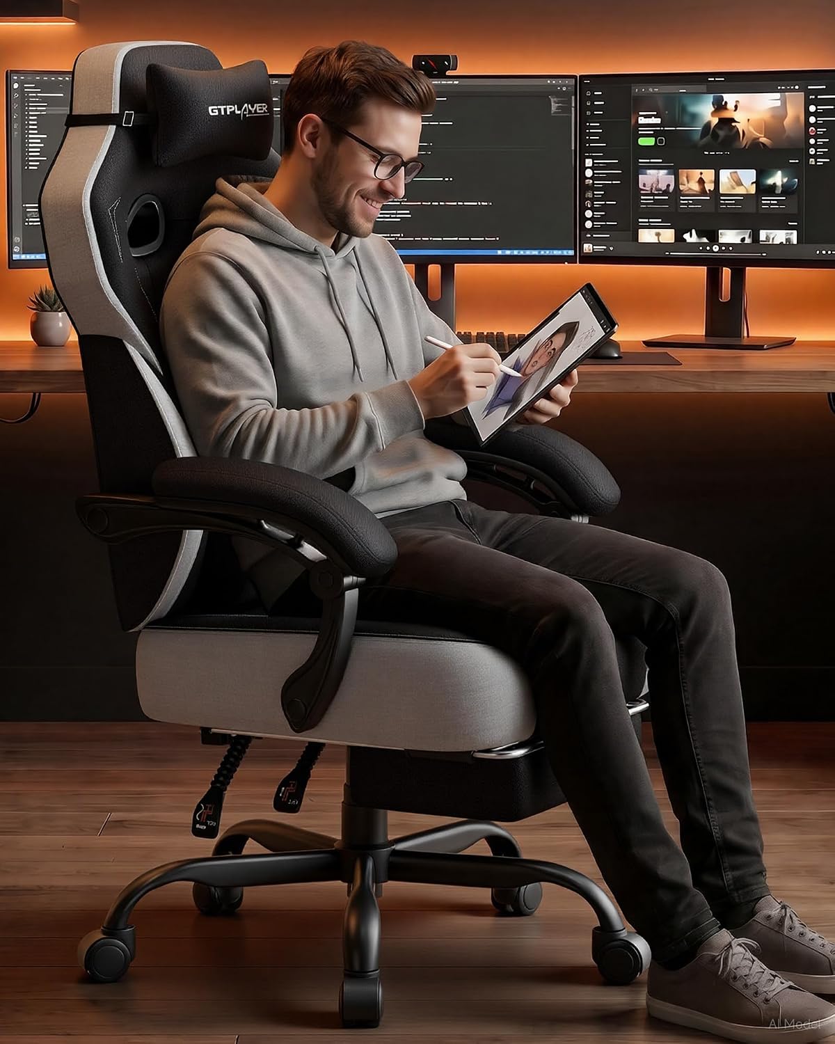 GTPLAYER Big & Tall Gaming Chair, 90°-155° Adjustable Reclining Office Seat with Footrest, Ergonomic Comfy Computer Desk Chair for Adults, Home Office Gaming Study Use, Black