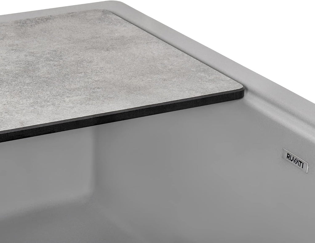 Ruvati 33-inch Matte Gray Farmhouse Granite Composite Quartz Workstation Apron-front Kitchen Sink - RVG1533GR