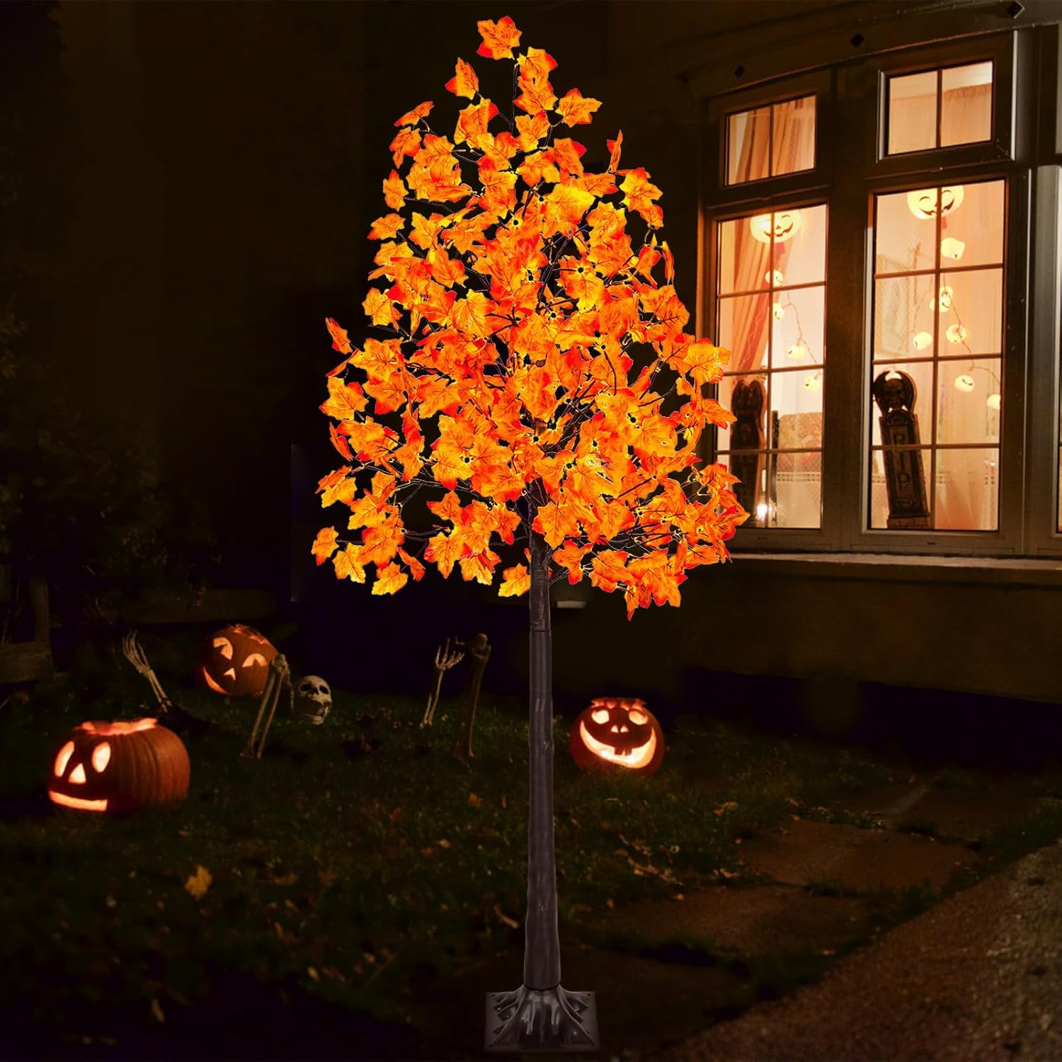 VIVATREES 2 Pack 6FT Artificial Lighted Maple Tree, Light Up Fall Tree with 240 LED Warm White Lights for Indoor Outdoor Autumn Halloween Thanksgiving Decor