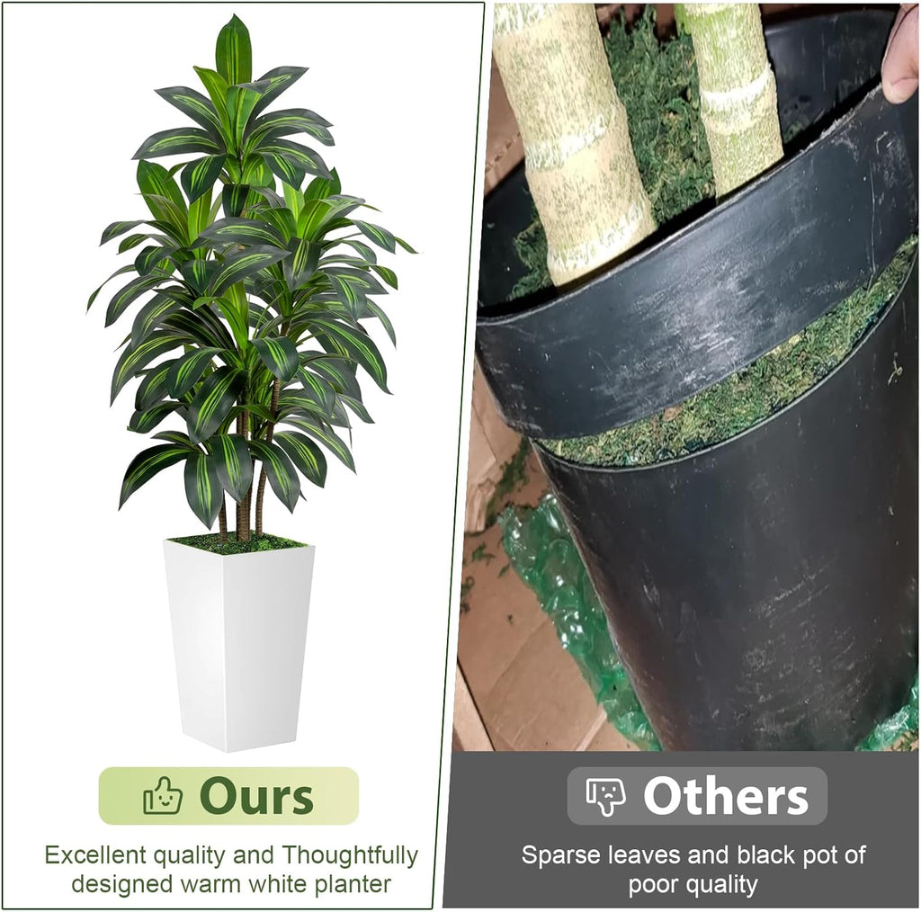VIVATREES Dracaena Tree 5FT Artificial, 60in Tall Faux Dracaena Tree with 15.7 White Planter, Fake Potted Tree for Indoor & Outdoor Home Office Decor