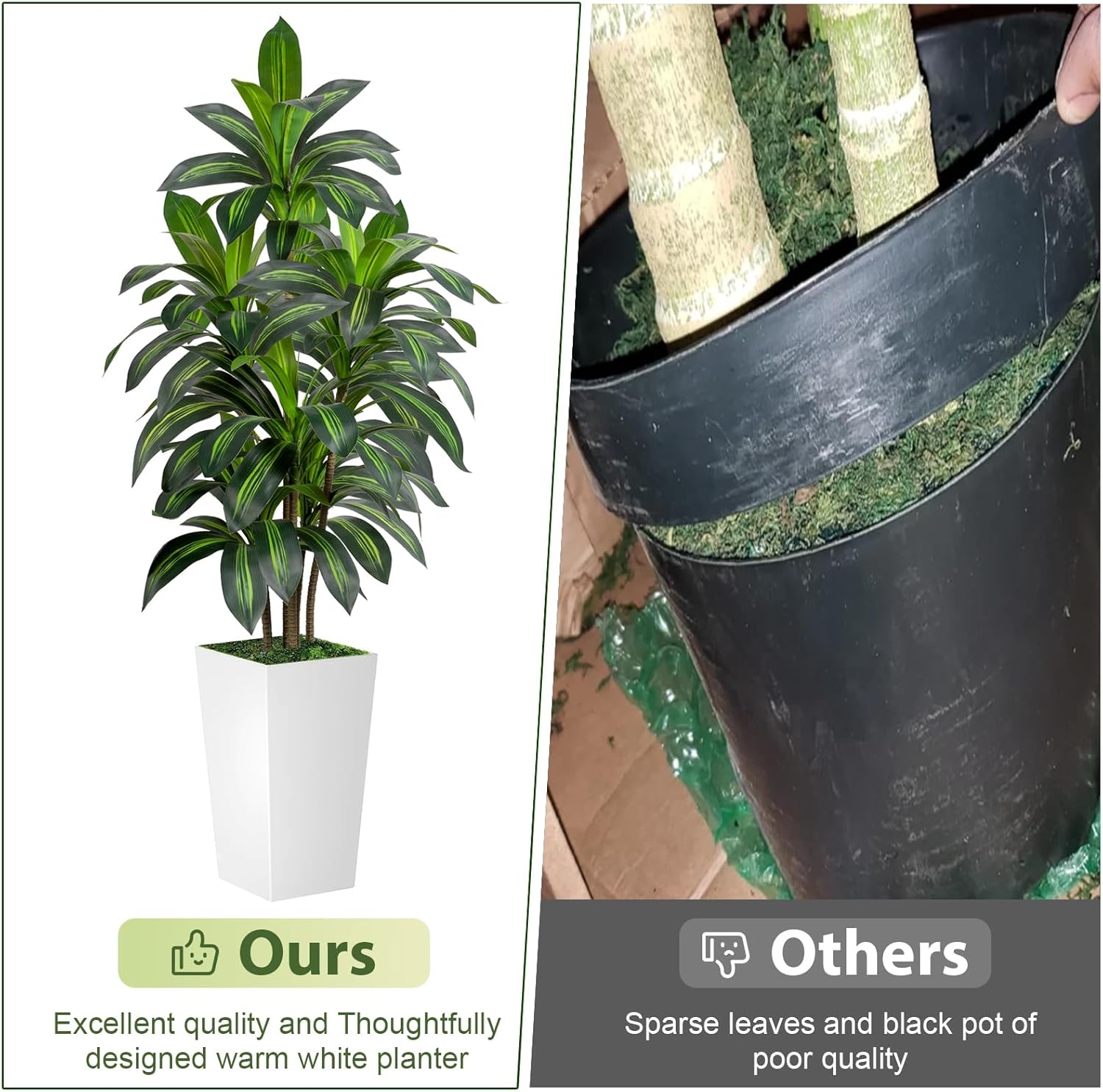 VIVATREES Dracaena Tree 5FT Artificial, 60in Tall Faux Dracaena Tree with 15.7 White Planter, Fake Potted Tree for Indoor & Outdoor Home Office Decor