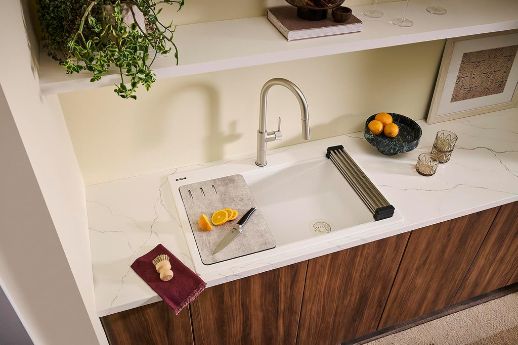Ruvati 33-inch Granite Composite Quartz Workstation Drop-in Topmount Kitchen Sink Matte White - RVG1302WH