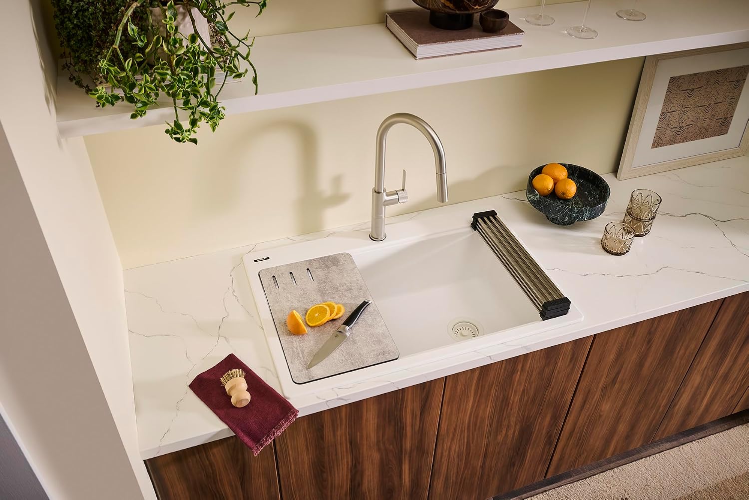 Ruvati 33-inch Granite Composite Quartz Workstation Drop-in Topmount Kitchen Sink Matte White - RVG1302WH