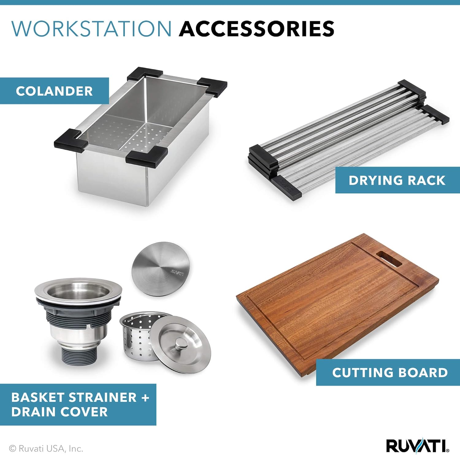 Ruvati 33-inch Apron-front Workstation Low-Divide Double Bowl 60/40 Farmhouse Kitchen Sink 16 Gauge Stainless Steel - RVH9201