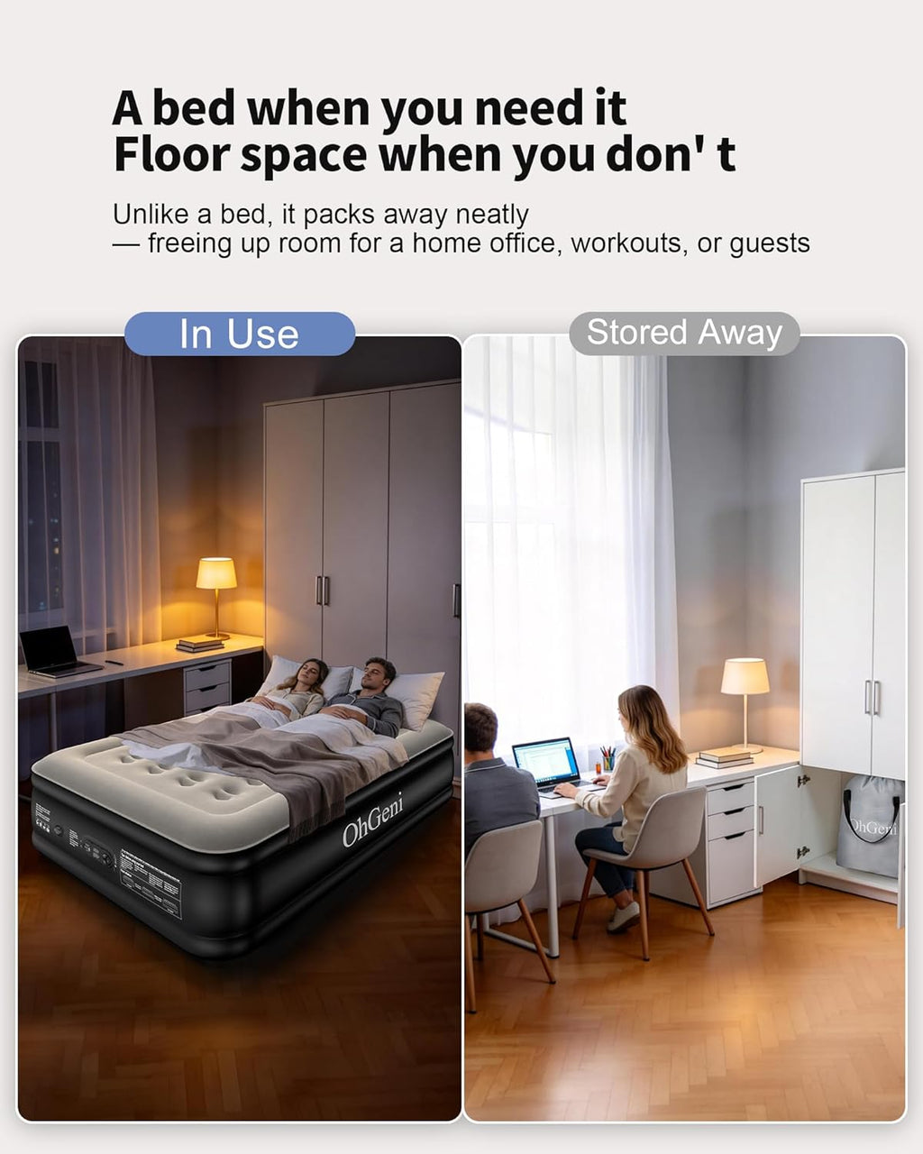 OhGeni Air Mattress Full with Built in Pump, 20" Raised Inflatable Blow up Mattress, Family Choice Award Winner, Portable Foldable Bed with Upgraded Surface for Home & Camping, 600 lbs
