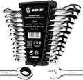 DEKOPRO 12-Piece Ratcheting Wrench Set 8-19mm Metric Standard, Fixed Head Combination Wrenches Set with Rack Organizer, Cr-V Steel, 12 Point 72 Teeth