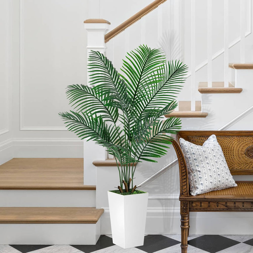 VIVATREES Palm Tree 5FT Artificial, 60in Tall Faux Palm Tree with 15.7 White Planter, Fake Potted Tree for Indoor & Outdoor Home Office Decor