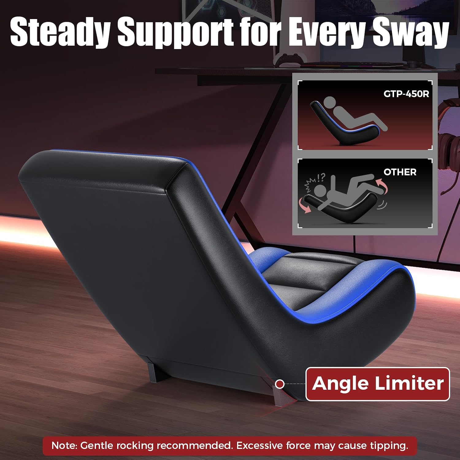 GTPLAYER Floor Rocker Gaming Chair – Adjustable Angle Limiter, Ultra Lightweight Ergonomic Floor Rocking Game Seat for Gaming and Lounging, Blue
