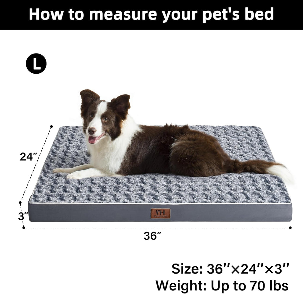 WESTERN HOME WH Orthopedic Dog Beds Large Sized Dog, Waterproof Large Pet Bed with Removable Washable Cover and Nonskid Bottom, Thick Egg Crate Foam Pet Beds, Grey 36"