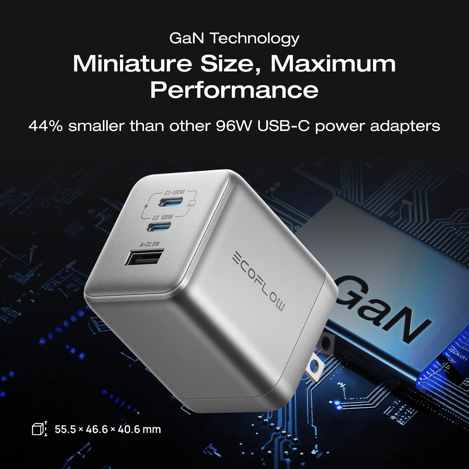 EF EcoFlow Rapid Pro Charger (100W, 3 Ports), 100W (Max) USB-C, 3 in 1 Multi-Device Charger