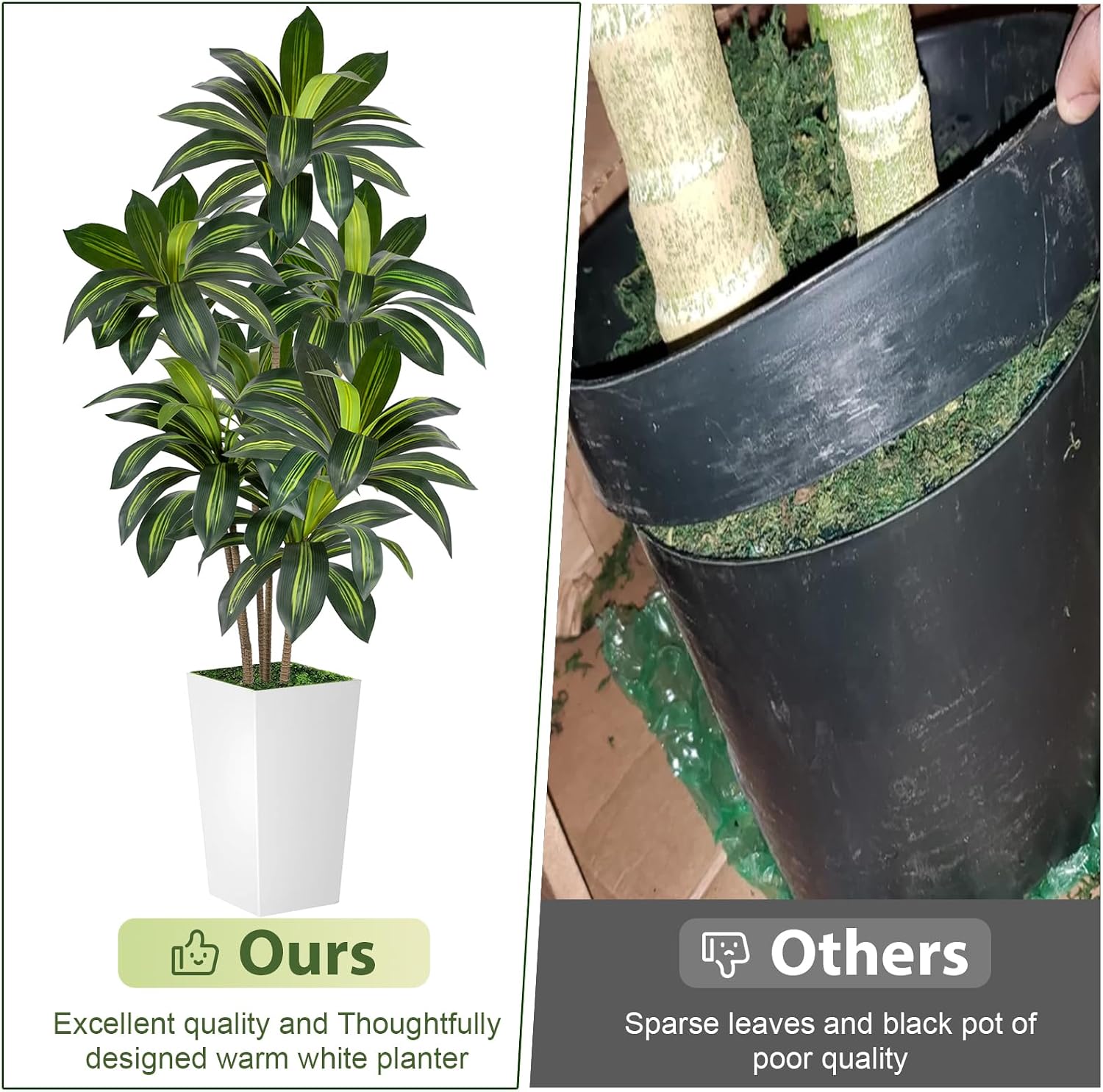 VIVATREES Dracaena Tree 6FT Artificial, 72in Tall Faux Dracaena Tree with 15.7 White Planter, Fake Potted Tree for Indoor & Outdoor Home Office Decor