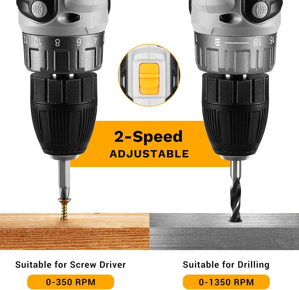 Power Drill Cordless: DEKOPRO Cordless Drill 20V Electric Power Drills Set Tool Drills Cord-less Set with Battery and Charger