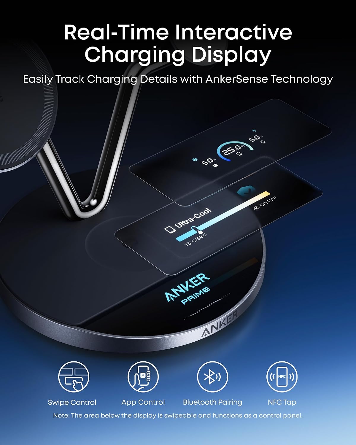 Anker Prime 3-in-1 Charging Station, Qi2.2-Certified 25W Wireless Charger Dock Stand, MagSafe Compatible, Smart Display with TEC Active Cooling, for iPhone 17, Apple Watch, AirPods, and More