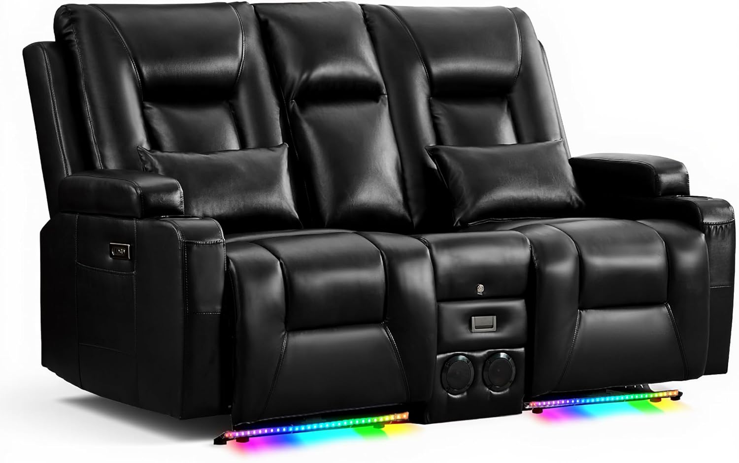 URRED Power Loveseat Recliner Sofa with Console, Wall Hugger Reclining Loveseat RV Couch with LED Light, 150° Zero Gravity Recliners Modular Couches for Living Room (Glossy Black, 68.1'' - 2 Seats)