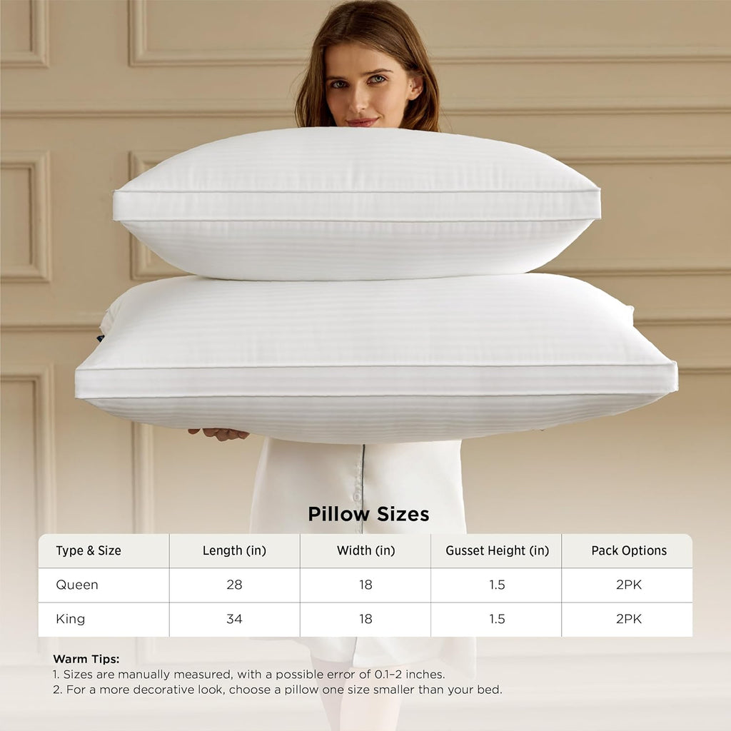 Bedsure Bed Pillows Queen Size Set of 2, Hotel-Quality Down Alternative Gusseted Pillows, PureWoven 100% Cotton Shell, Dual Chamber Construction for Fluffy Support, Ideal for Back & Stomach Sleepers