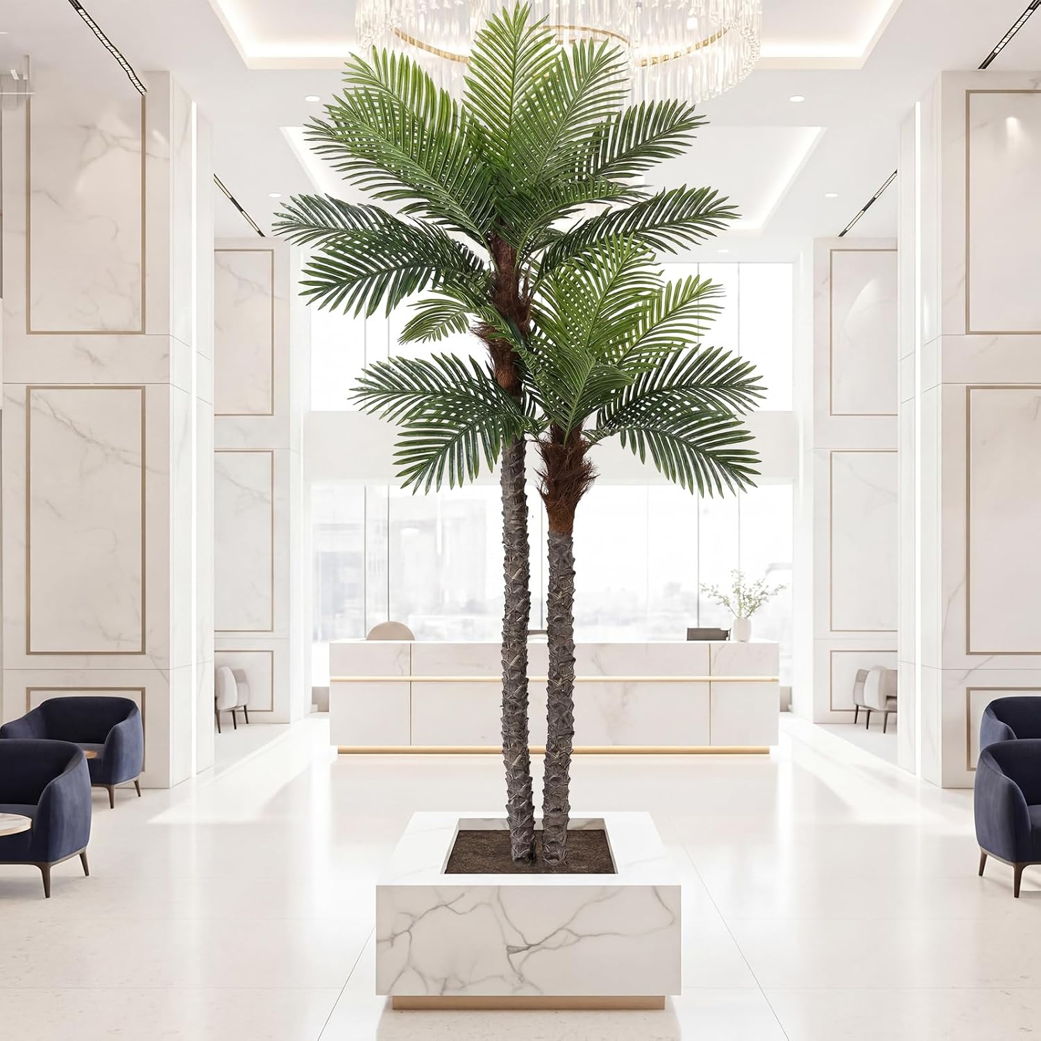 VIVATREES 8FT Faux Palm Tree, Artificial Golden Cane Palm Tree Outdoor Indoor, Fake Tree for Home House Office Living Room Yard Patio