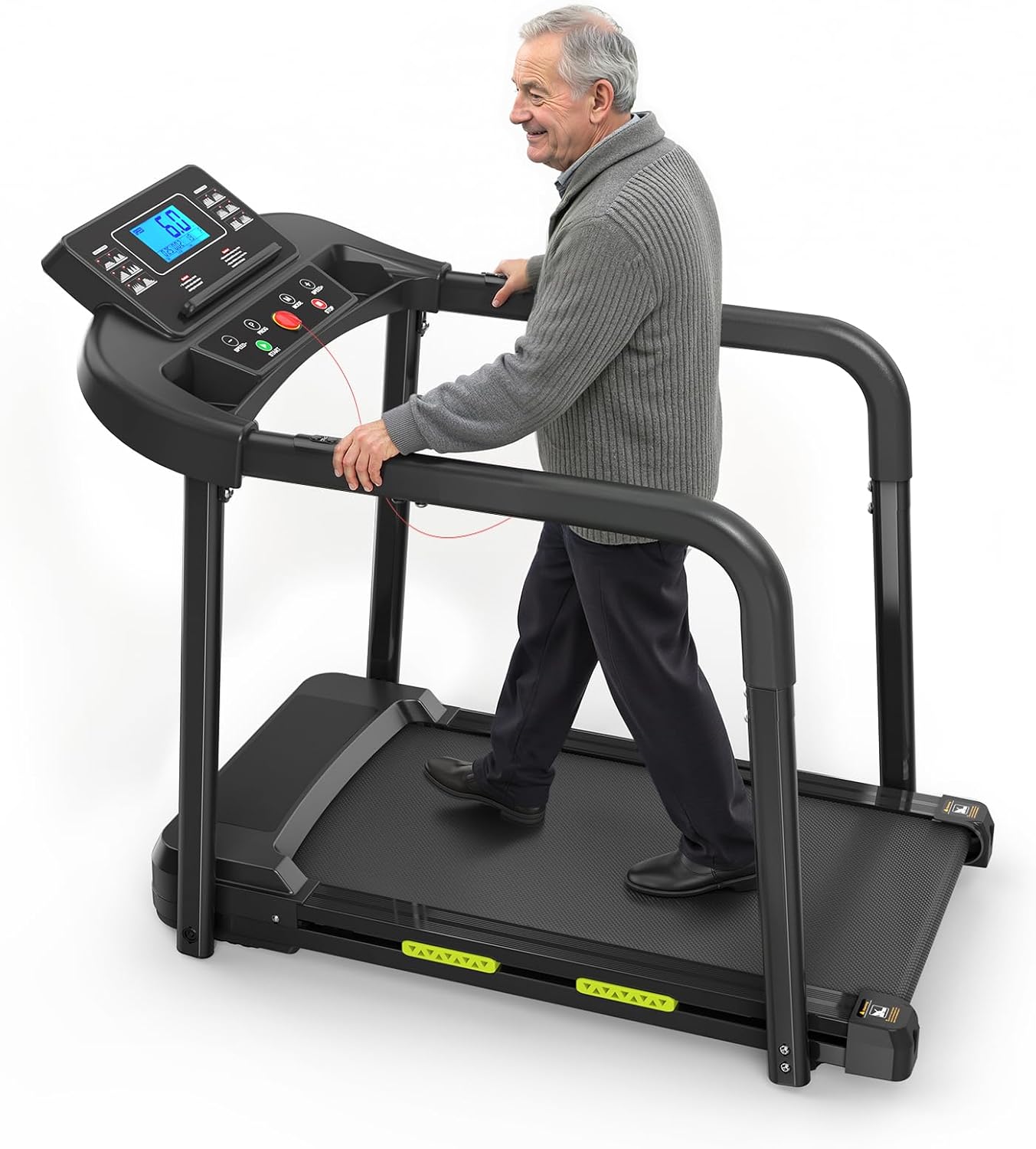 Lastforever Walking Treadmills with Extended Handrails, 2.5HP Quiet Motor, Heart Rate Monitor, 310 lbs Capacity, Treadmill for Seniors, Recovery & Home Jogging