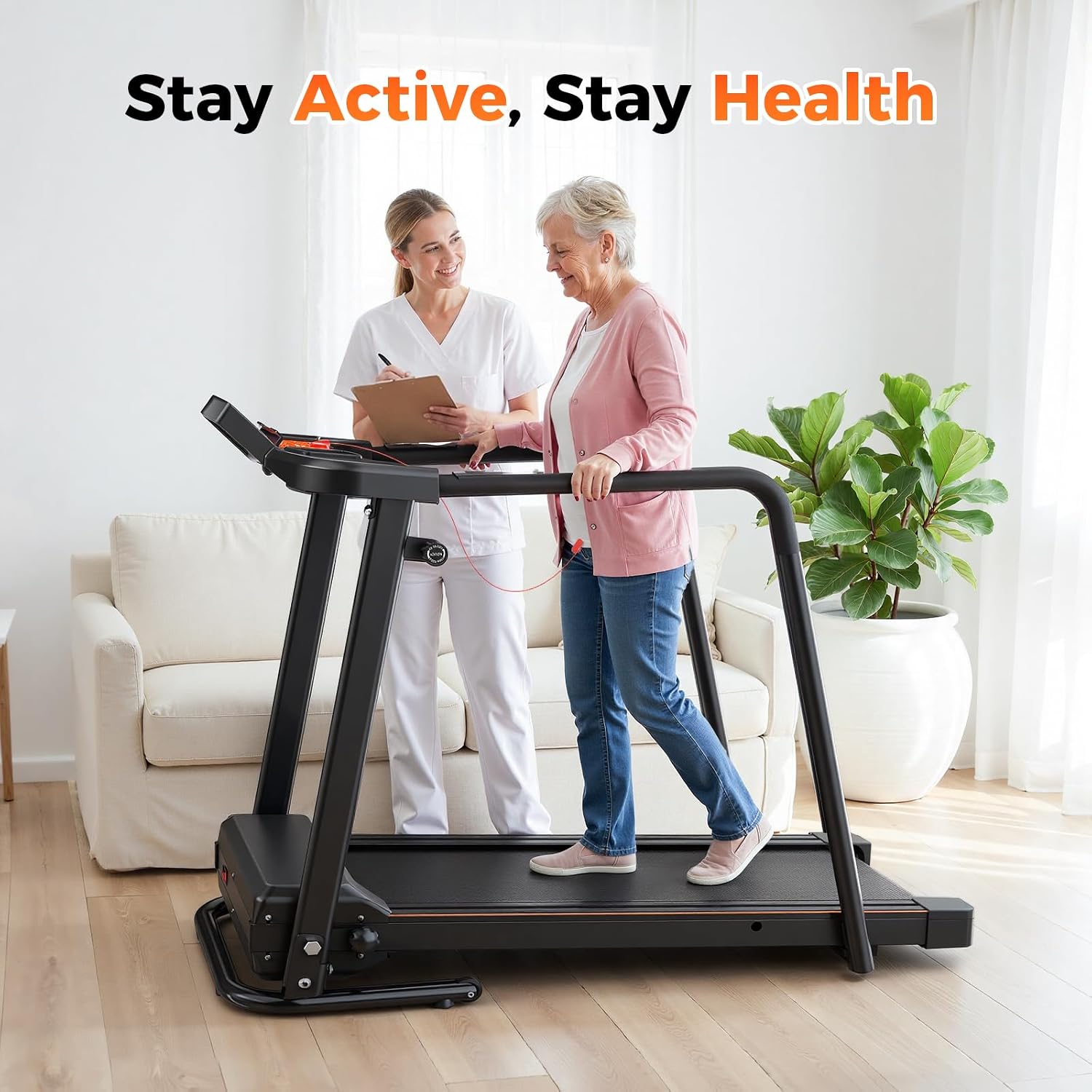 Lastforever Walking Treadmills with Extended Handrails, 2.5HP Quiet Motor, Heart Rate Monitor, 310 lbs Capacity, Treadmill for Seniors, Recovery & Home Jogging