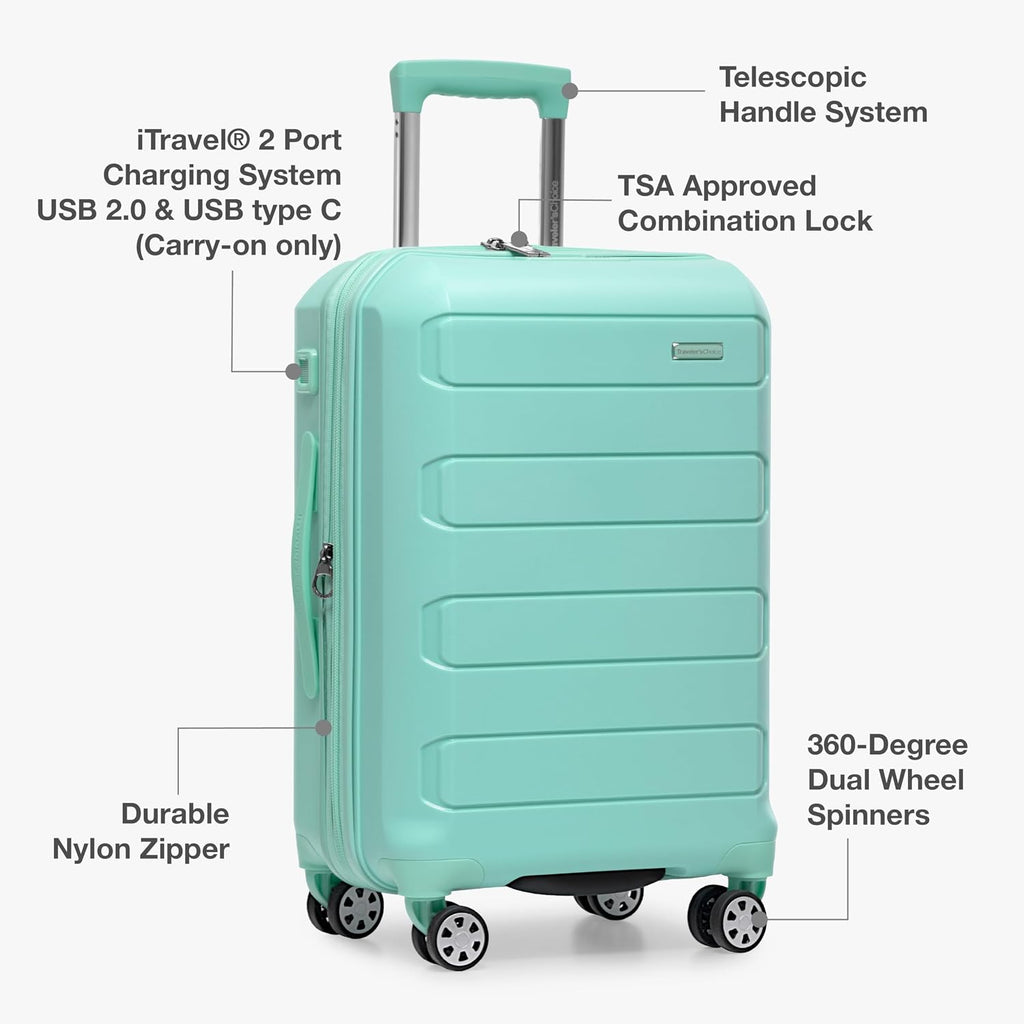 Traveler's Choice Pagosa Hardshell Expandable Luggage with Spinner Wheels, Mint, 2-Piece Set (22/27)