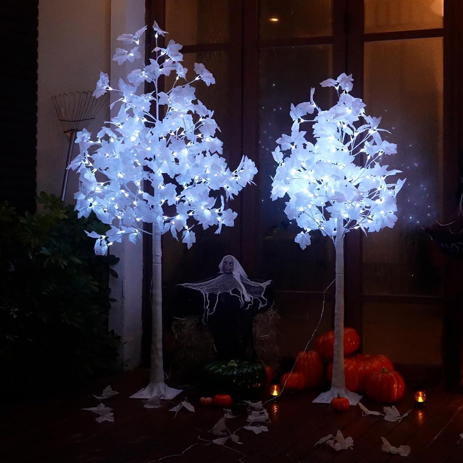 VIVATREES 2PACK 5FT+6FT Lighted White Maple Tree, 216 LED Light Up Artificial Tree with Dual-Tone Lights (Cold & Warm White) for Home, Festival, Party Indoor and Outdoor