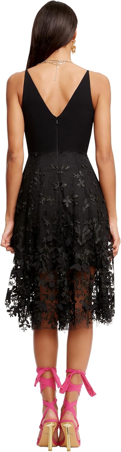 Dress the Population Women's Darleen Sleeveless Plunging Neckline Fit and Flare Midi Dress