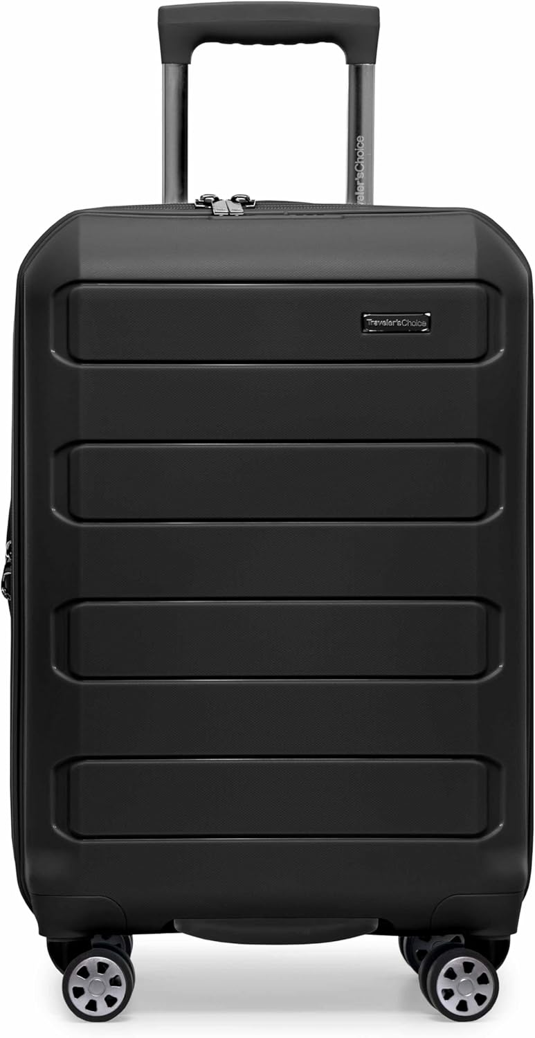Traveler's Choice Pagosa Hardshell Expandable Luggage with Spinner Wheels, Black, 2-Piece Set (22/27)