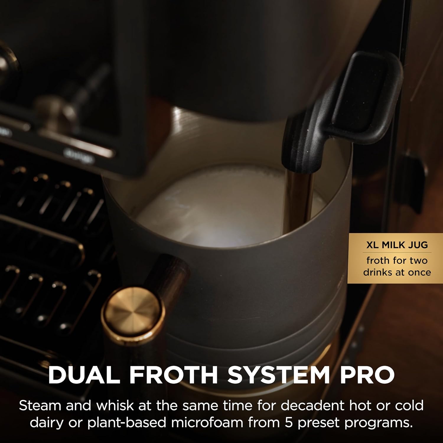 Ninja Luxe™ Café Pro designed by David Beckham, Espresso Machine, Drip Coffee, Cold Brew, Hot Water, Integrated Tamper, Built-in Grinder, Hands-Free Frother for Lattes & More, Black/Gold, ES771BK