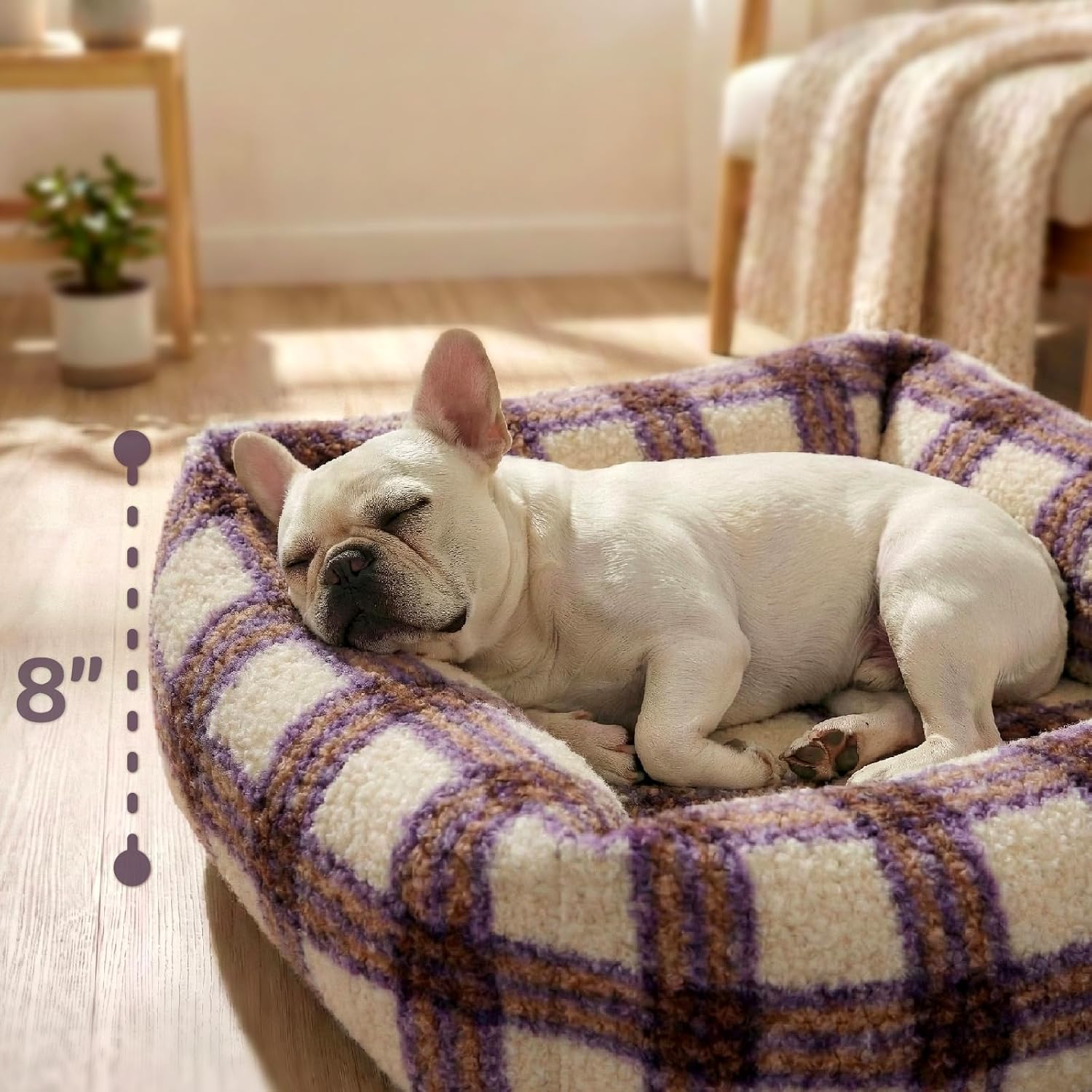 WESTERN HOME WH Dog Bed Medium Size Dogs - Washable Medium Dog Bed, High Back Support Pet Sofa with Sides, Soft Pet Beds with Anti Slip Bottom, 30inch, Purple