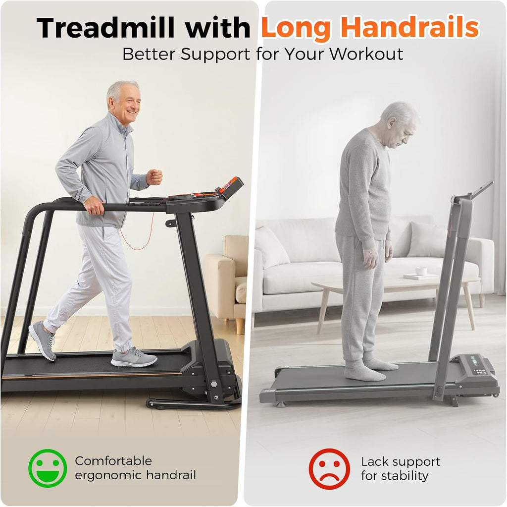 Lastforever Walking Treadmills with Extended Handrails, 2.5HP Quiet Motor, Heart Rate Monitor, 310 lbs Capacity, Treadmill for Seniors, Recovery & Home Jogging