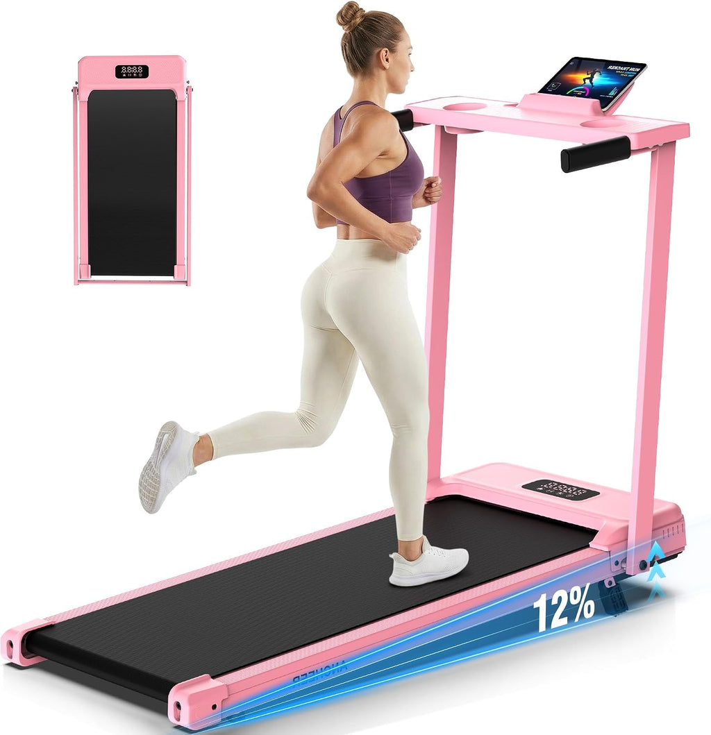 FUNMILY 3.5HP Walking Pad Incline Treadmill with Desk & Handle Bar, Heavy Duty 350 lbs Weight Capacity Portable Treadmill for Home and Office, Remote Control & LED Display
