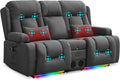 URRED Power Loveseat Recliner Sofa with Massage and Heat, Wall Hugger Reclining Loveseat with Console, RV Couch Home Theater Seating with LED Lights for Living Room (Gray, 67" - 2 Seats)